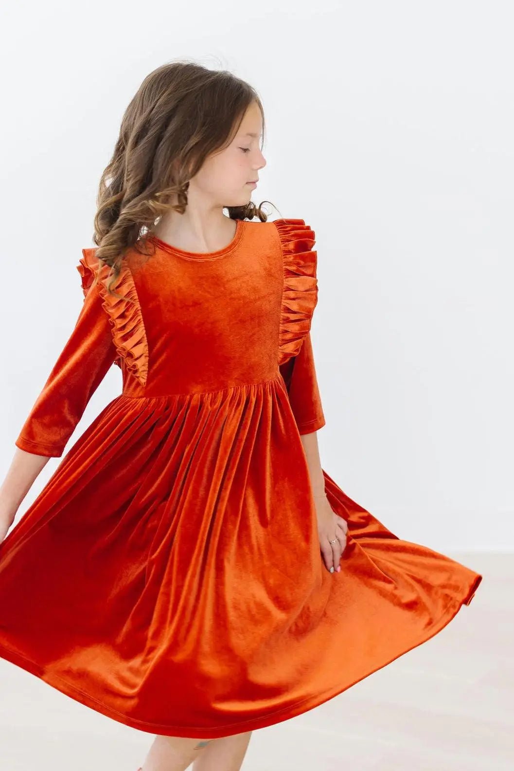 Mila & Rose ® Pumpkin Spice Velvet Ruffle Twirl Dress For Girls Everyday Play - 