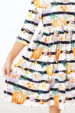 Mila & Rose ® Pumpkins And Peonies Three Quarter Sleeve Pocket Twirl Dress - 