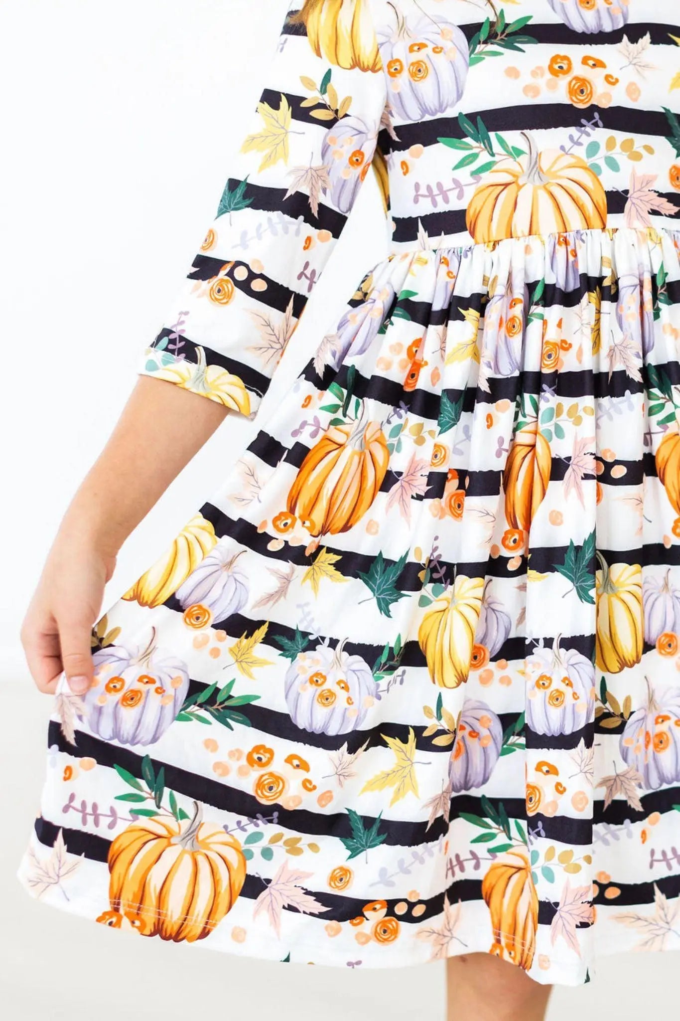 Mila & Rose ® Pumpkins And Peonies Three Quarter Sleeve Pocket Twirl Dress - 