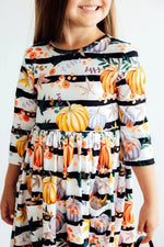 Mila & Rose ® Pumpkins And Peonies Three Quarter Sleeve Pocket Twirl Dress - 