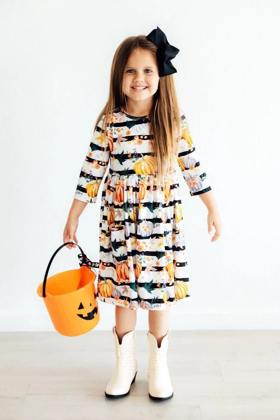 Mila & Rose ® Pumpkins And Peonies Three Quarter Sleeve Pocket Twirl Dress - 