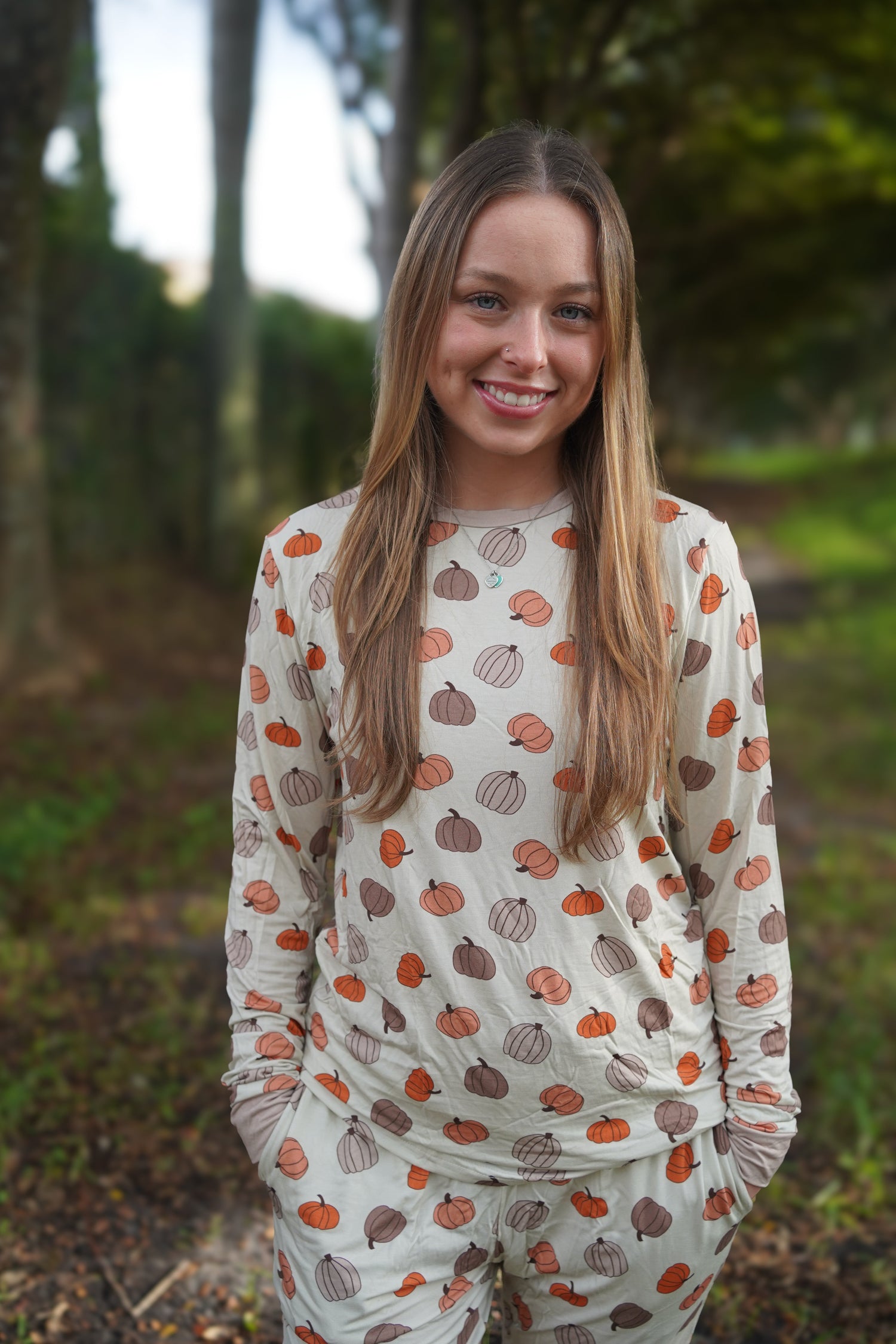 Dreamlet Pumpkins Beige (Women's Long Sleeve PJ) - 