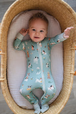 Dreamlet Puppy Egg Hunt Convertible Zip Footies Aquamarine Sleepwear - Everetts Place Boutique - 