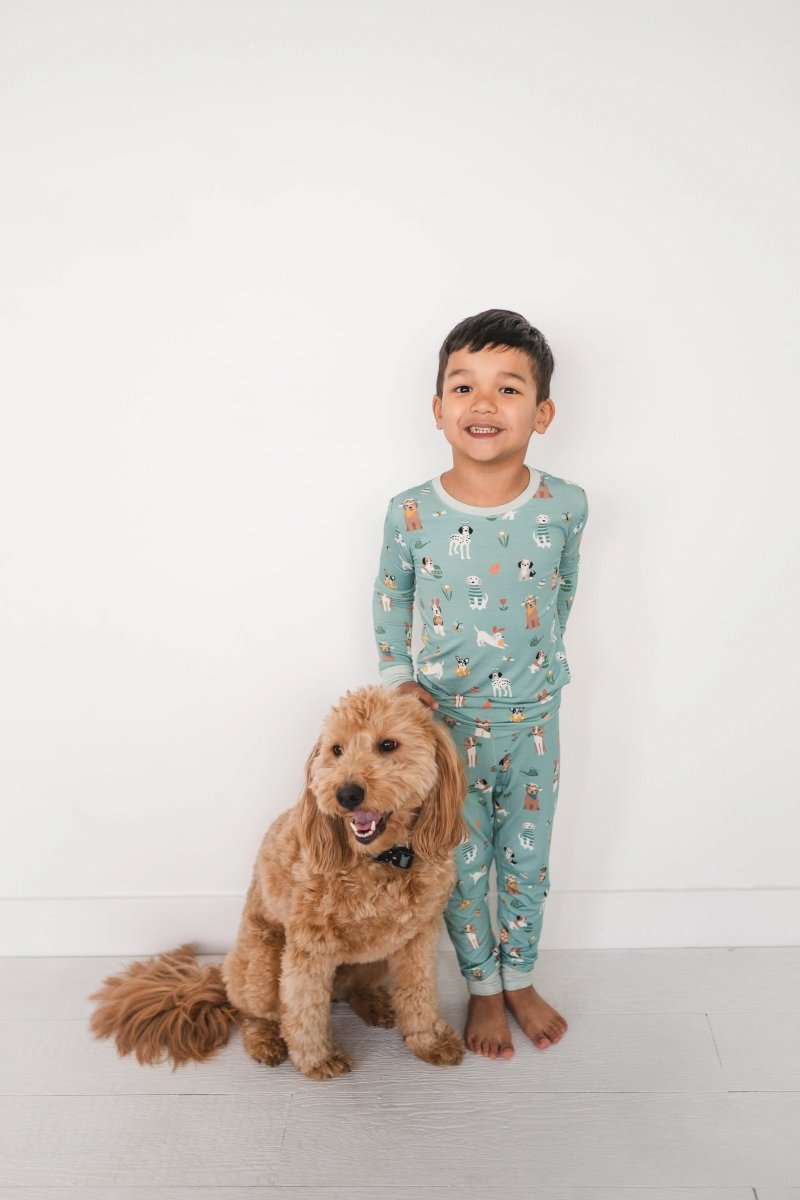 Dreamlet Puppy Egg Hunt Long Sleeve Pajamas Aquamarine Dreamlet - Everetts Place Boutique - 