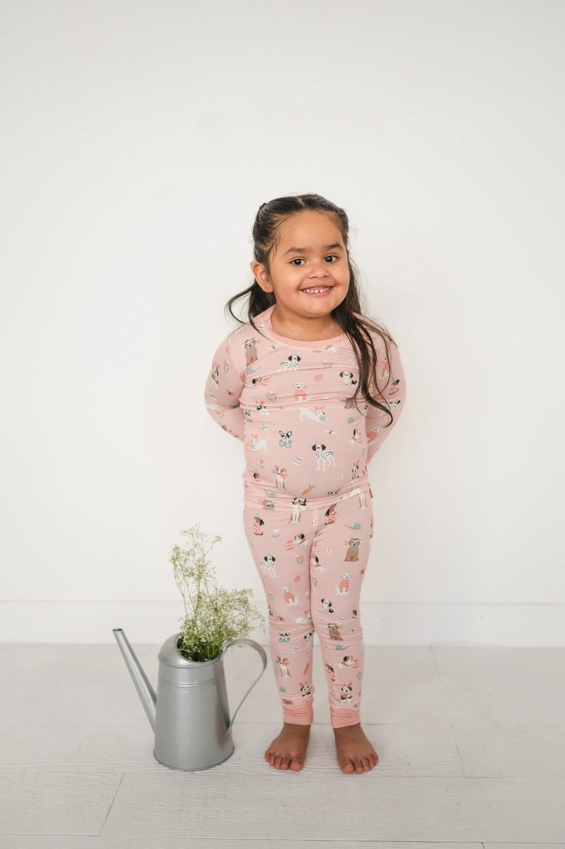 Dreamlet Puppy Egg Hunt Long Sleeve Pajamas Pink Dreamlet Set - Everetts Place Boutique - 