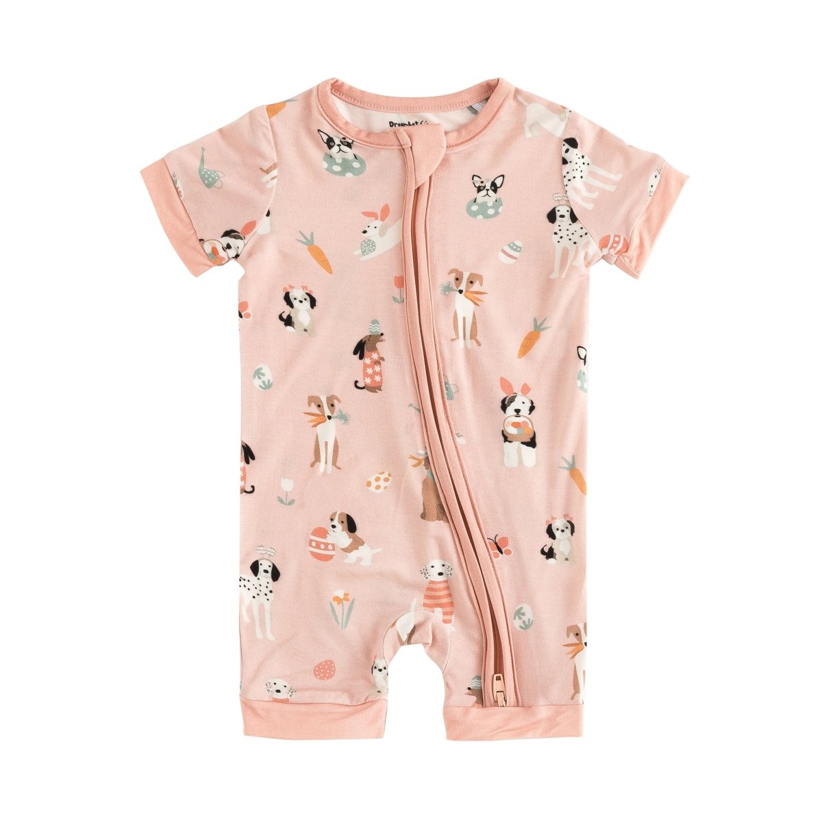 Dreamlet Puppy Egg Hunt Pink Romper Dreamlet Soft Breathable - Everetts Place Boutique - 
