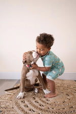 Dreamlet Puppy Egg Hunt Romper Aquamarine Dreamlet Baby Outfit - Everetts Place Boutique - 