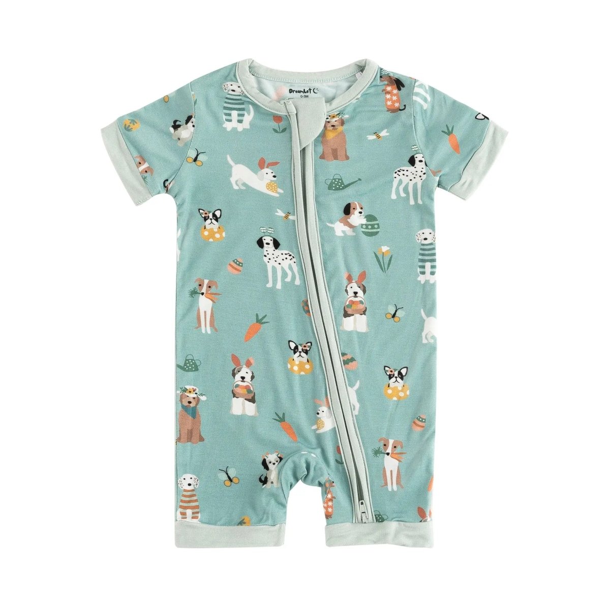 Dreamlet Puppy Egg Hunt Romper Aquamarine Dreamlet Baby Outfit - Everetts Place Boutique - 