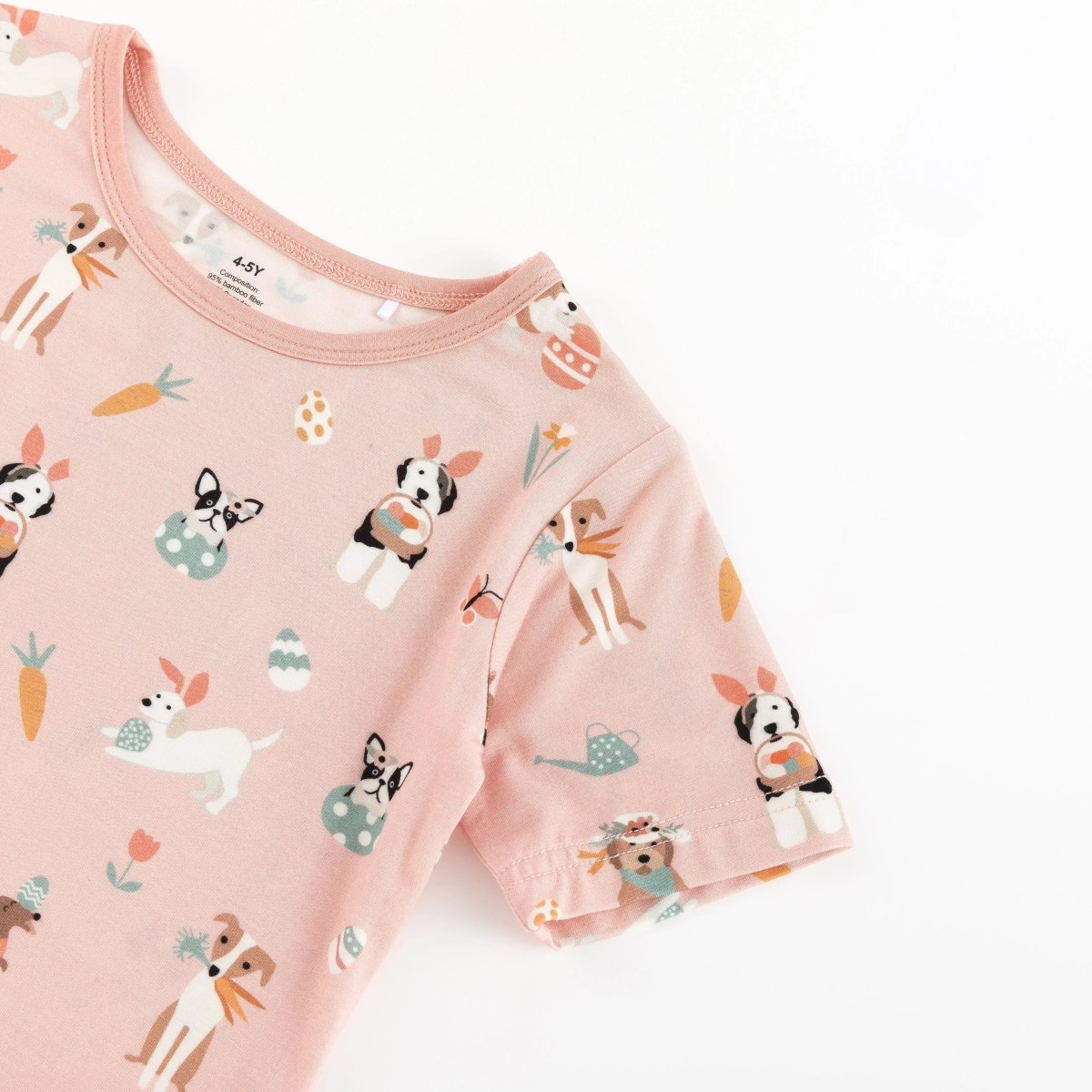 Dreamlet Puppy Egg Hunt Short Sleeve Pajama Set Pink Two Piece - Everetts Place Boutique - 