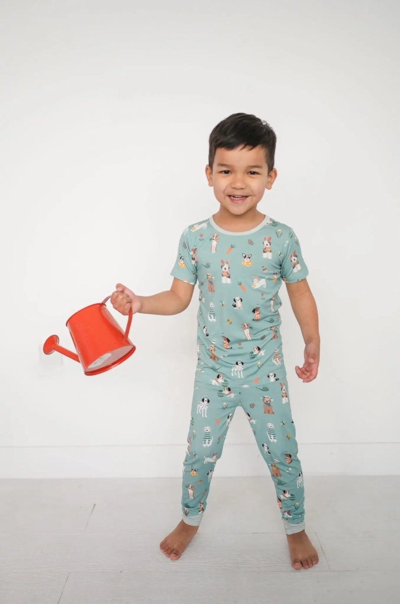 Dreamlet Puppy Egg Hunt Short Sleeve Pajamas Aquamarine Dreamlet - Everetts Place Boutique - 
