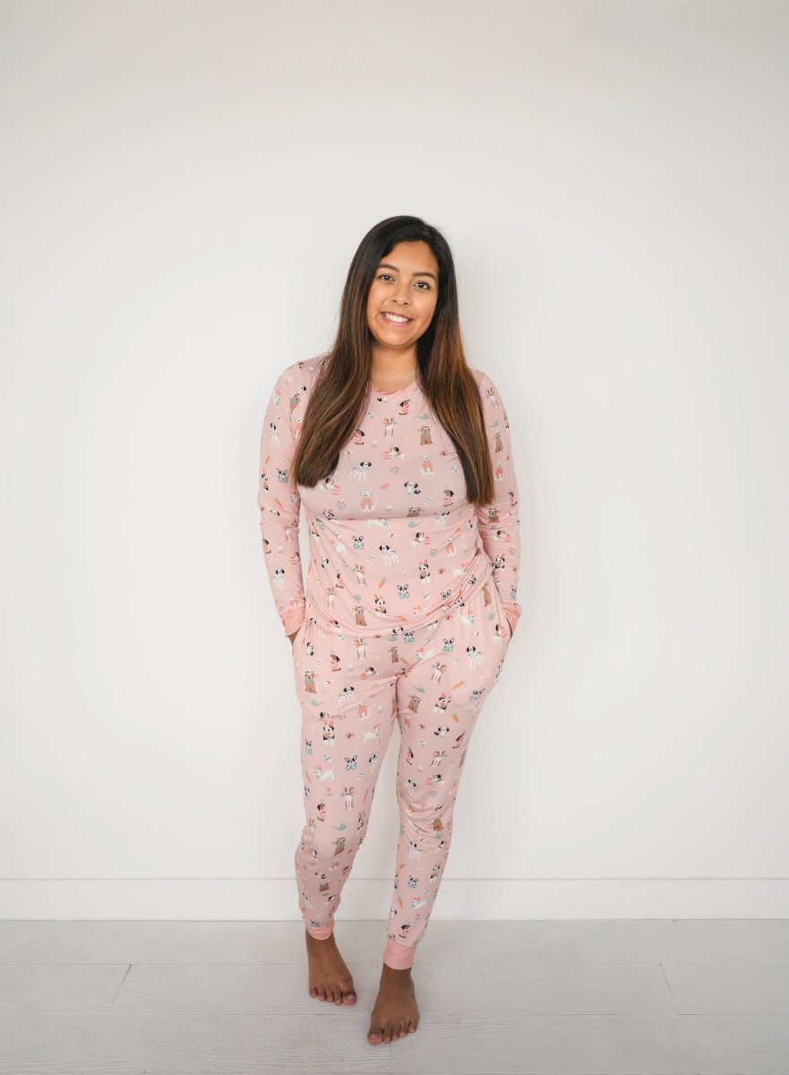 Dreamlet Puppy Egg Hunt Womens Pajama Set Pink Dreamlet Two Piece - Everetts Place Boutique - 