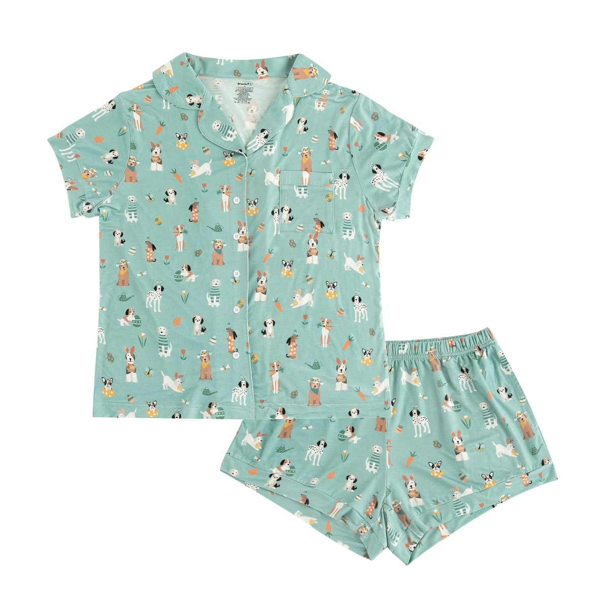 Dreamlet Puppy Egg Hunt Womens Short Sleeve Pajama Set Aquamarine - Everetts Place Boutique - 