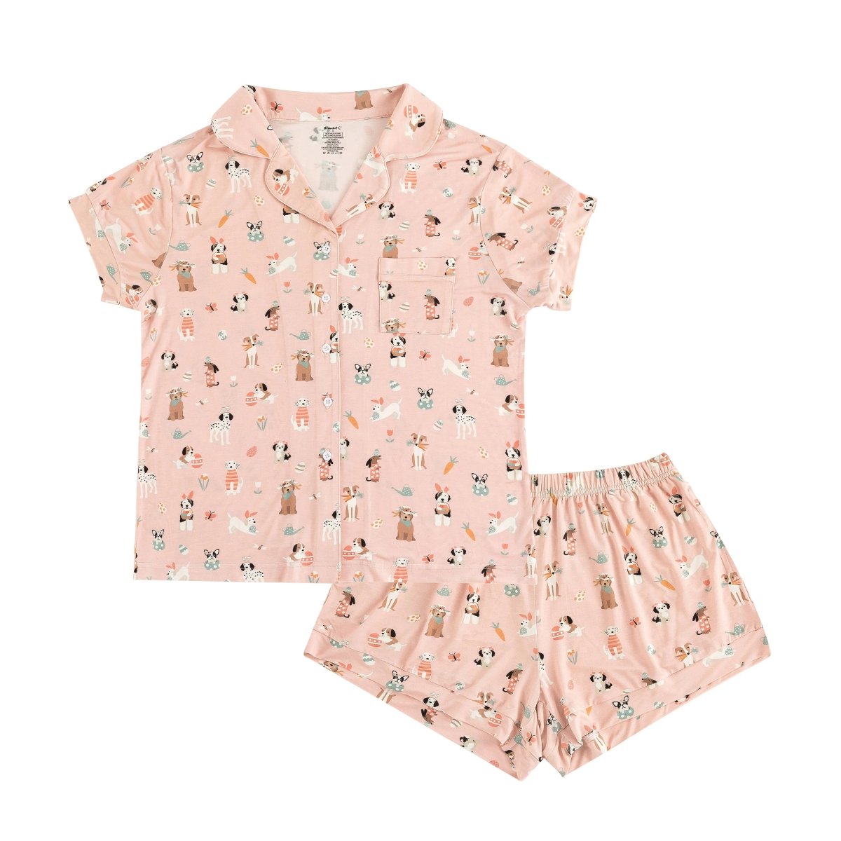 Dreamlet Puppy Egg Hunt Womens Short Sleeve Pajama Set Pink Dreamlet - Everetts Place Boutique - 