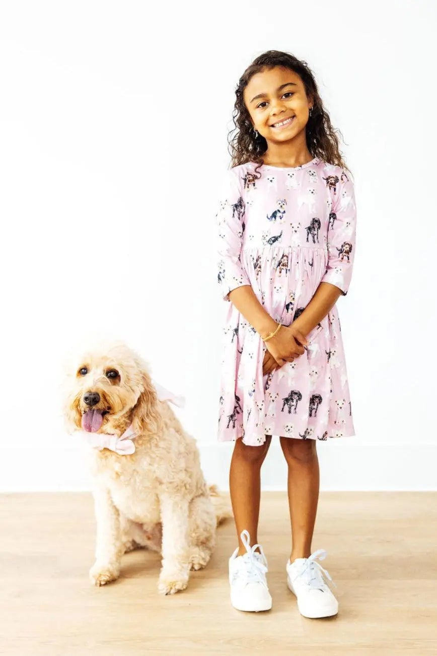 Mila & Rose ® Puppy Kisses 3/4 Sleeve Pocket Twirl Dress - 