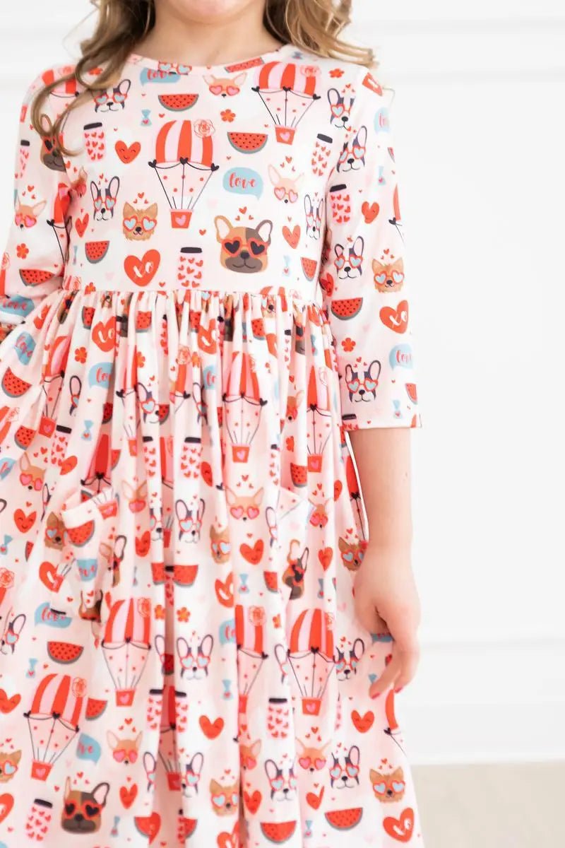 Mila & Rose ® Puppy Love 3/4 Sleeve Pocket Twirl Dress - 