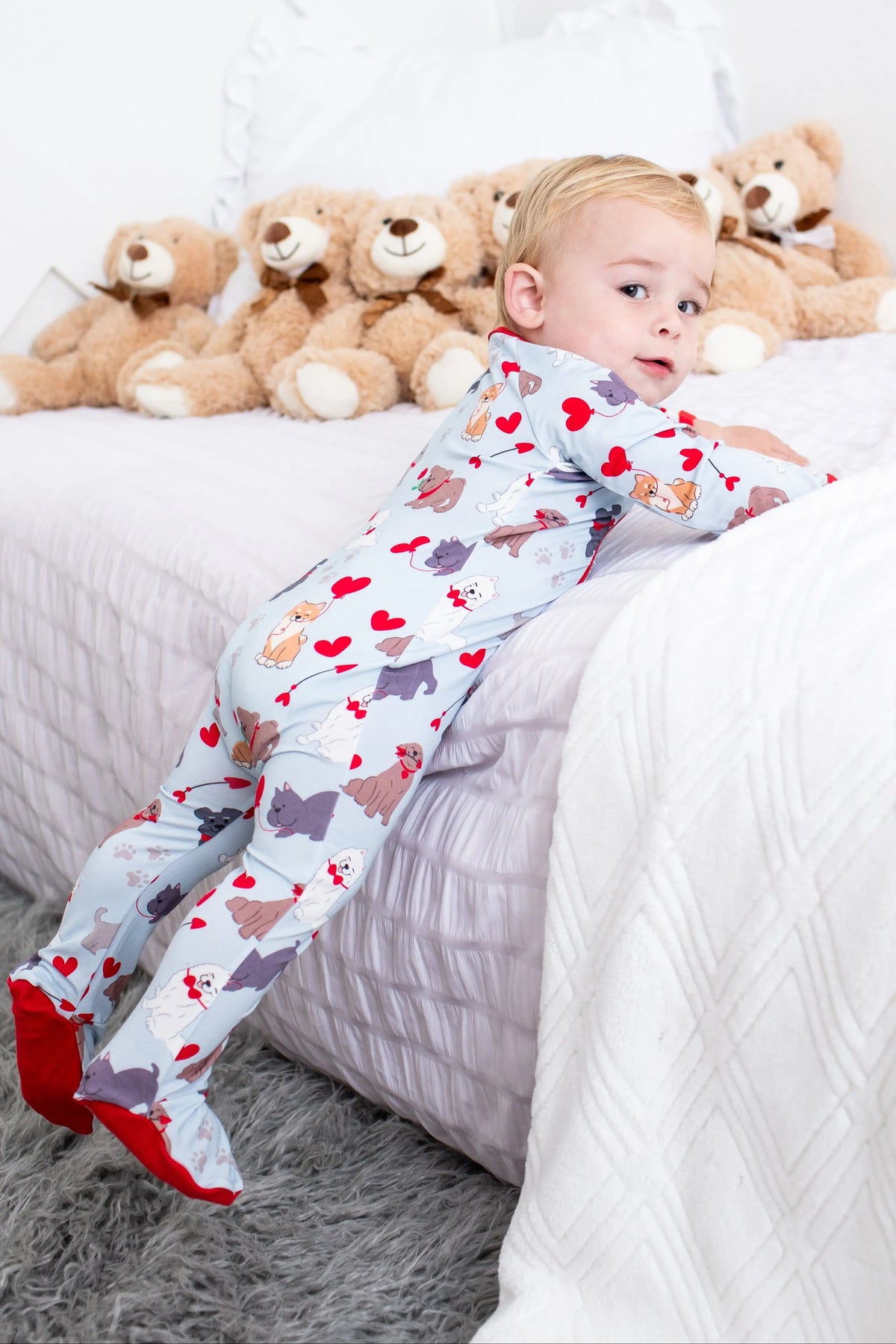 Bestaroo Puppy Love Baby Footie Onesie With Two Way Zipper For Easy Diaper Changes - 