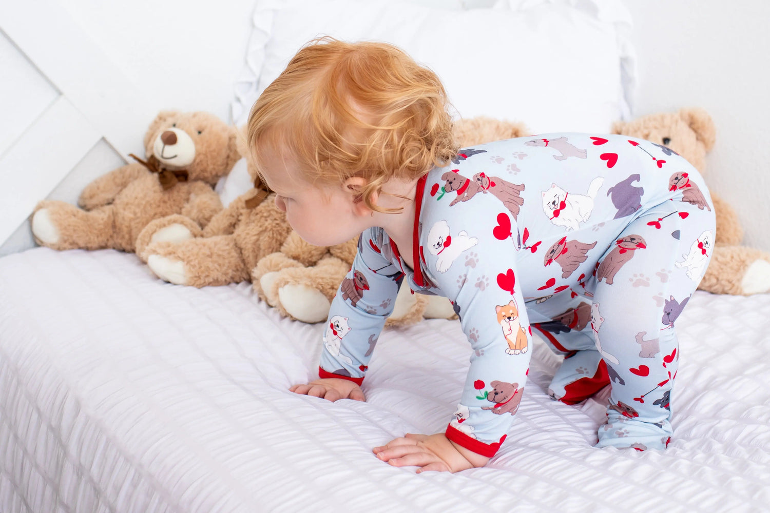 Bestaroo Puppy Love Baby Footie Onesie With Two Way Zipper For Easy Diaper Changes - 