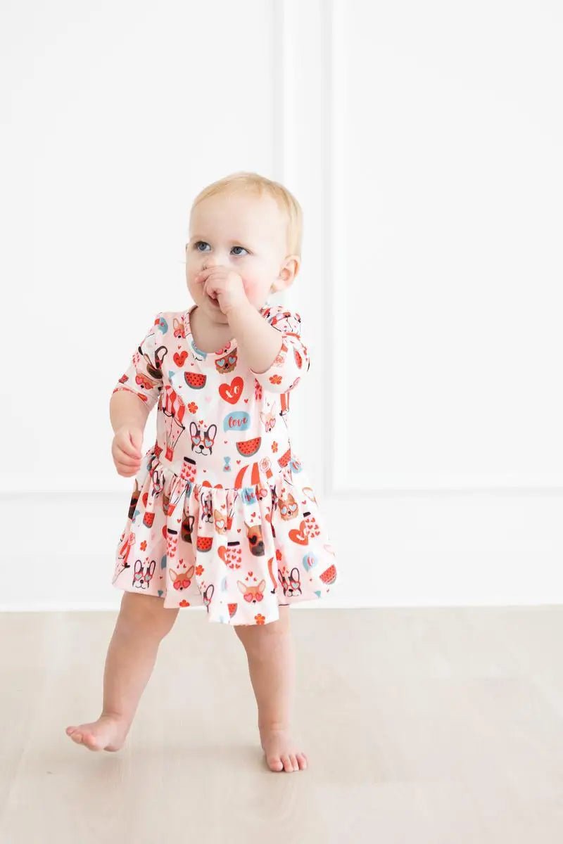 Mila & Rose ® Puppy Love Three Quarter Sleeve Twirl Bodysuit For Babies - 