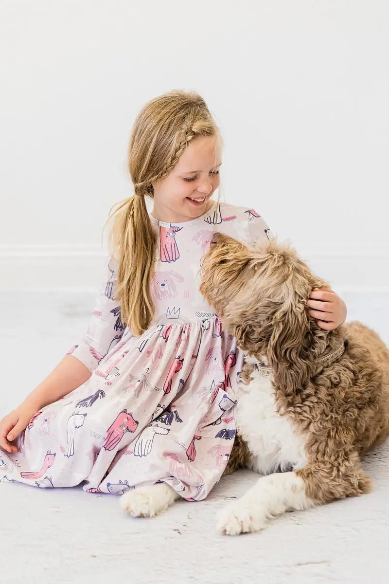 Mila & Rose ® Puppy Party 3/4 Sleeve Pocket Twirl Dress - 