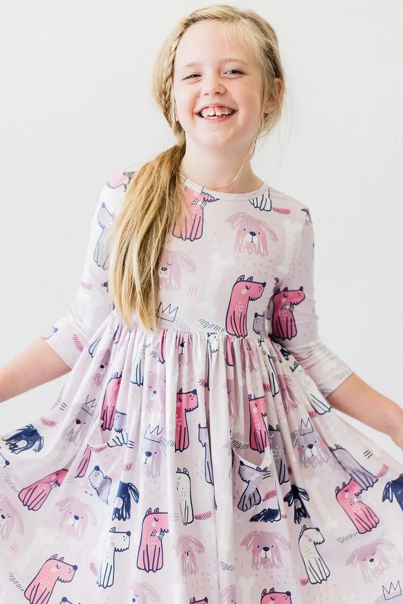 Mila & Rose ® Puppy Party 3/4 Sleeve Pocket Twirl Dress - 