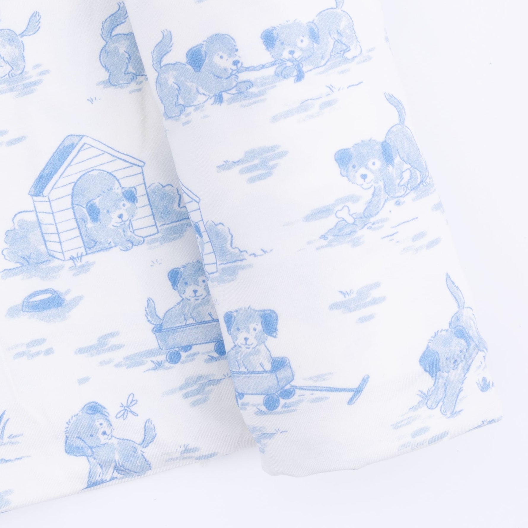 Angel Dear Puppy Toile Blue - 2 Way Zipper Footie, Swaddle & Bandana Bib SetEveretts Place