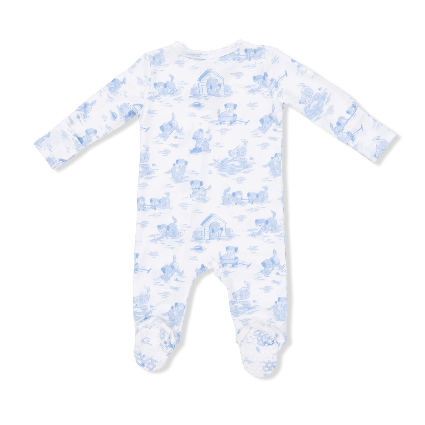 Angel Dear Puppy Toile Blue - 2 Way Zipper Footie, Swaddle & Bandana Bib Set - 