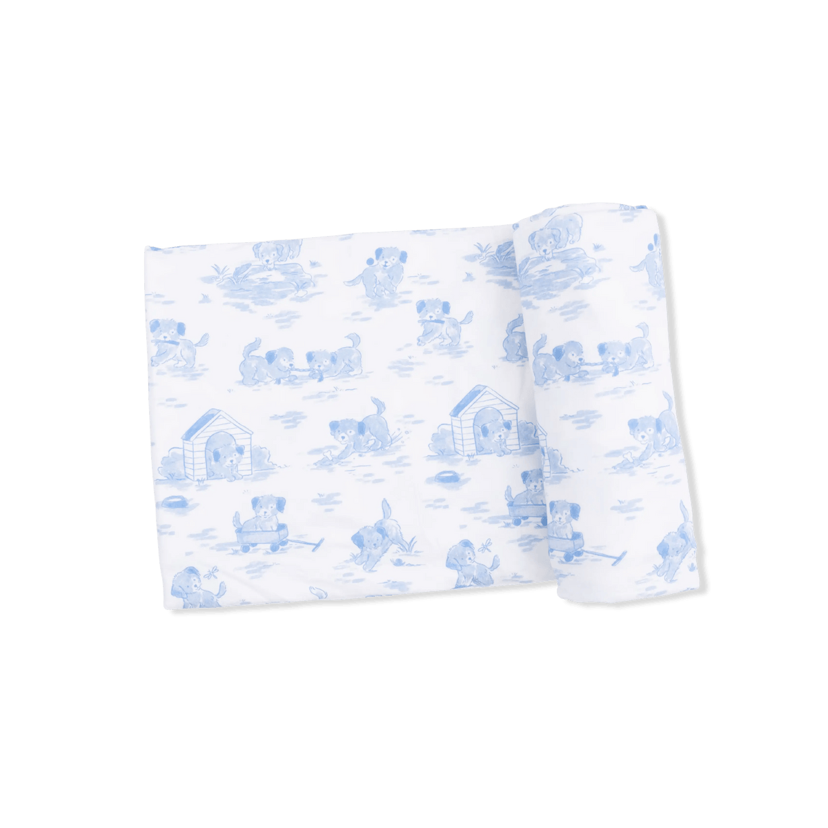 Angel Dear Puppy Toile Blue - 2 Way Zipper Footie, Swaddle & Bandana Bib Set - 