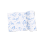 Angel Dear Puppy Toile Blue - 2 Way Zipper Footie, Swaddle & Bandana Bib Set - 