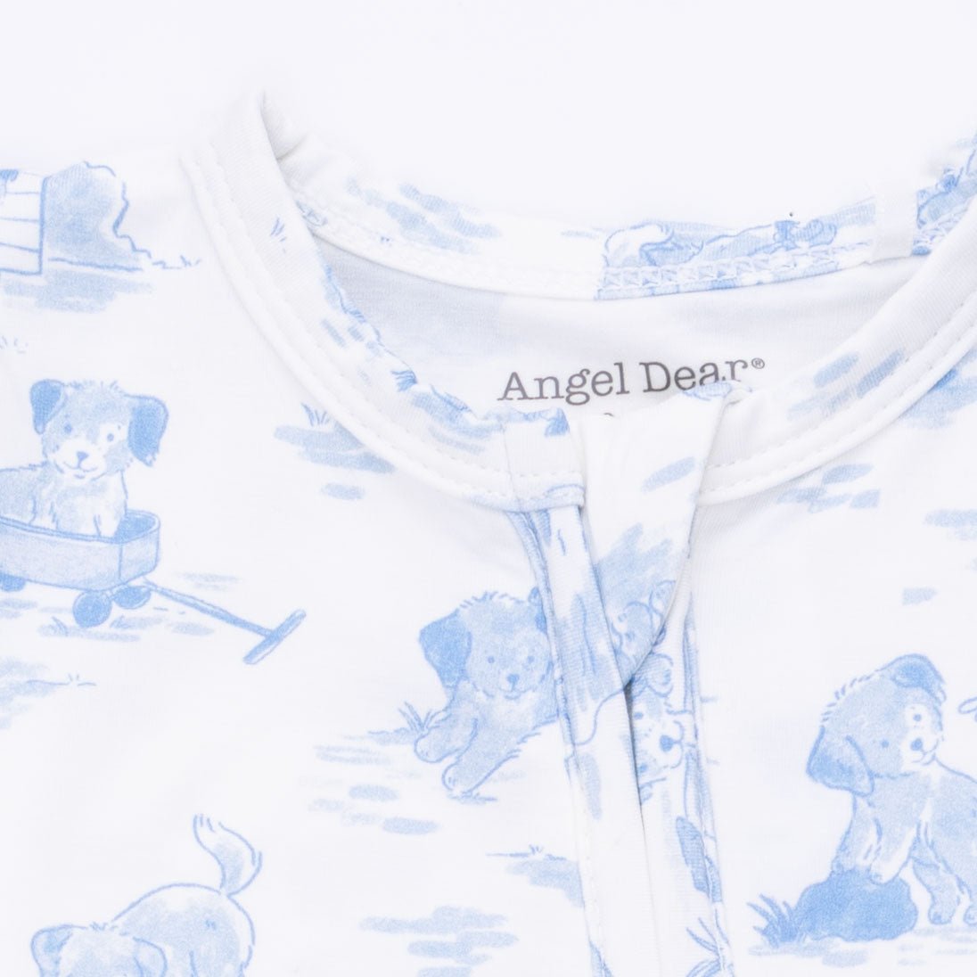 Angel Dear Puppy Toile Blue - 2 Way Zipper Footie, Swaddle & Bandana Bib SetEveretts Place