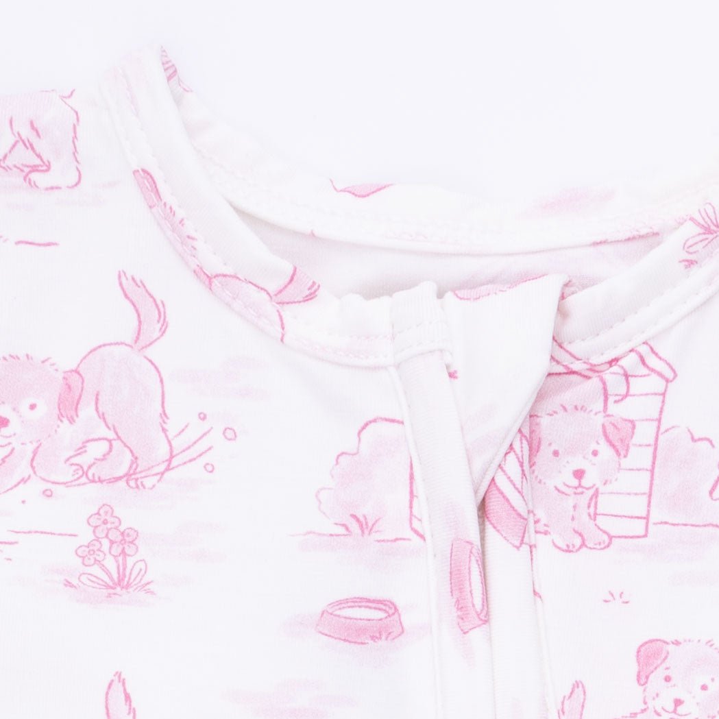 Angel Dear Puppy Toile Pink - 2 Way Ruffle Back Zipper Footie & Swaddle Blanket SetEveretts Place