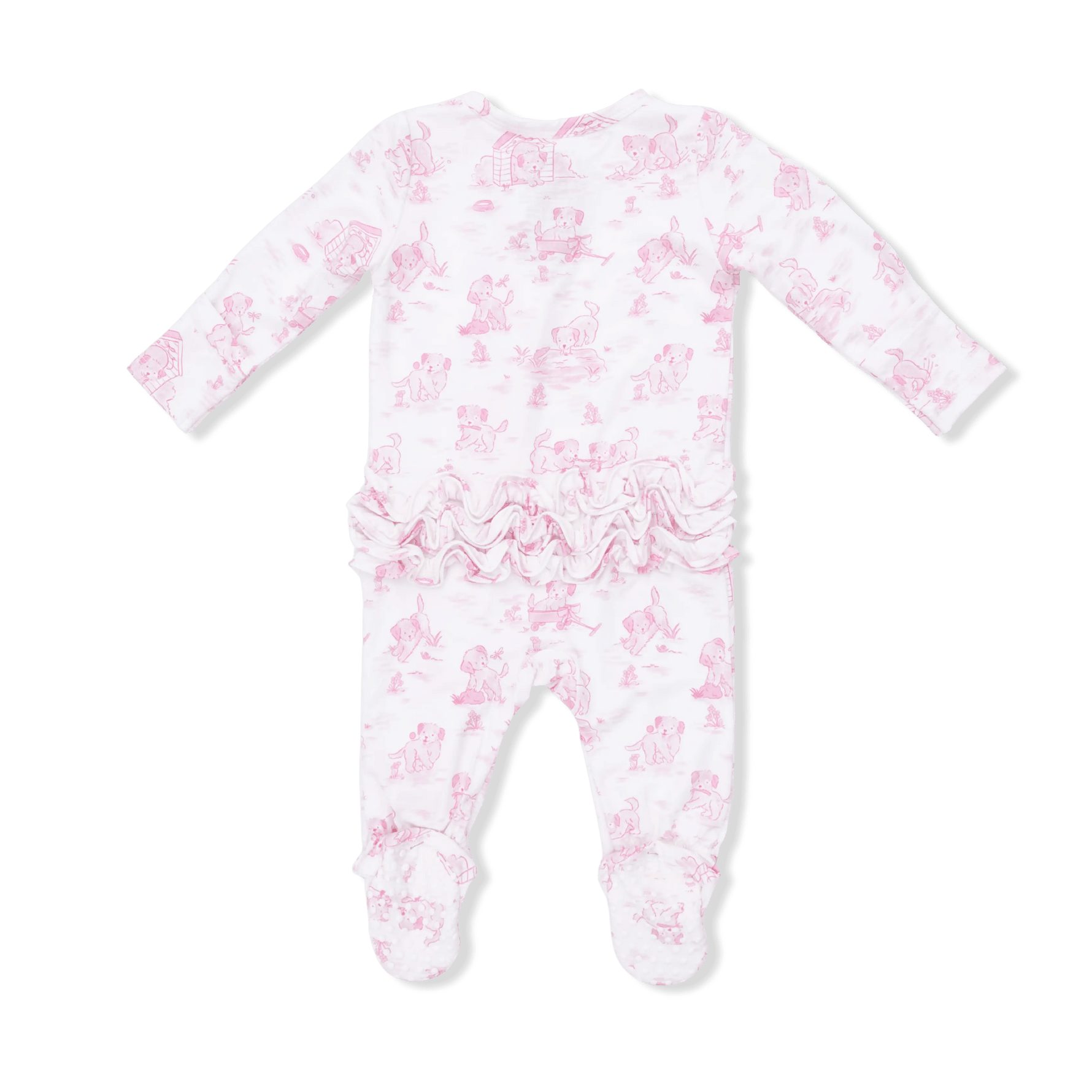 Angel Dear Puppy Toile Pink - 2 Way Ruffle Back Zipper Footie & Swaddle Blanket Set - 