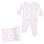 Angel Dear Puppy Toile Pink - 2 Way Ruffle Back Zipper Footie & Swaddle Blanket Set - 