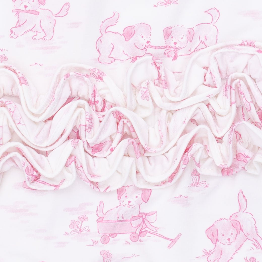 Angel Dear Puppy Toile Pink - 2 Way Ruffle Back Zipper Footie & Swaddle Blanket SetEveretts Place