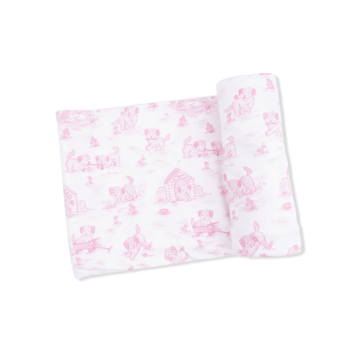 Angel Dear Puppy Toile Pink - 2 Way Ruffle Back Zipper Footie & Swaddle Blanket Set - 