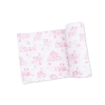 Angel Dear Puppy Toile Pink - 2 Way Ruffle Back Zipper Footie with Bandana Bib, and Swaddle Blanket Set - 