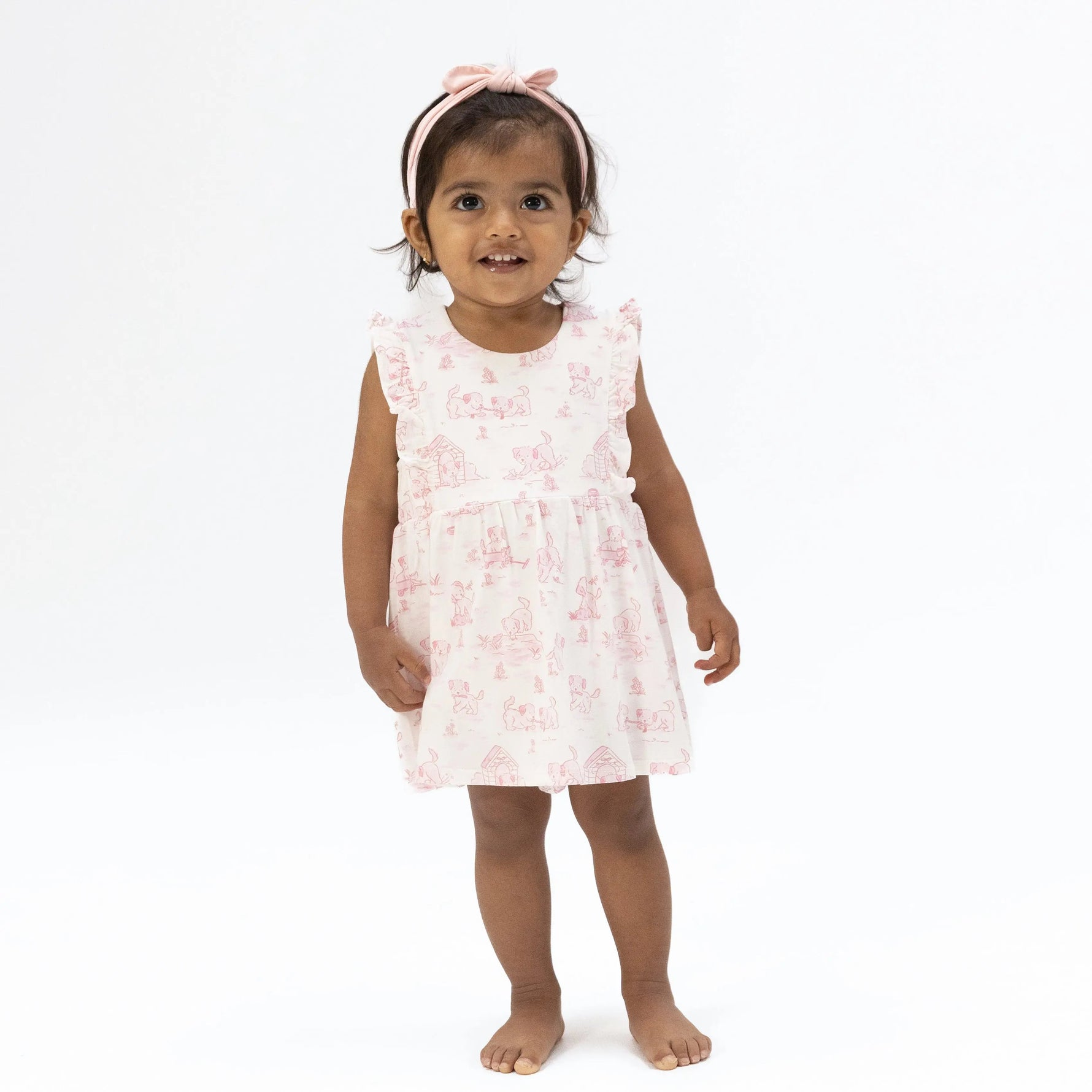 Angel Dear Puppy Toile Pink - Ruffle Bodysuit Dress - 