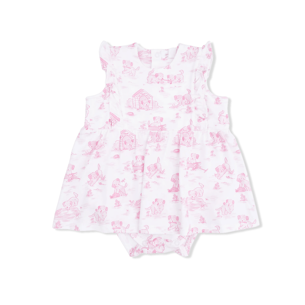 Angel Dear Puppy Toile Pink - Ruffle Bodysuit Dress - 