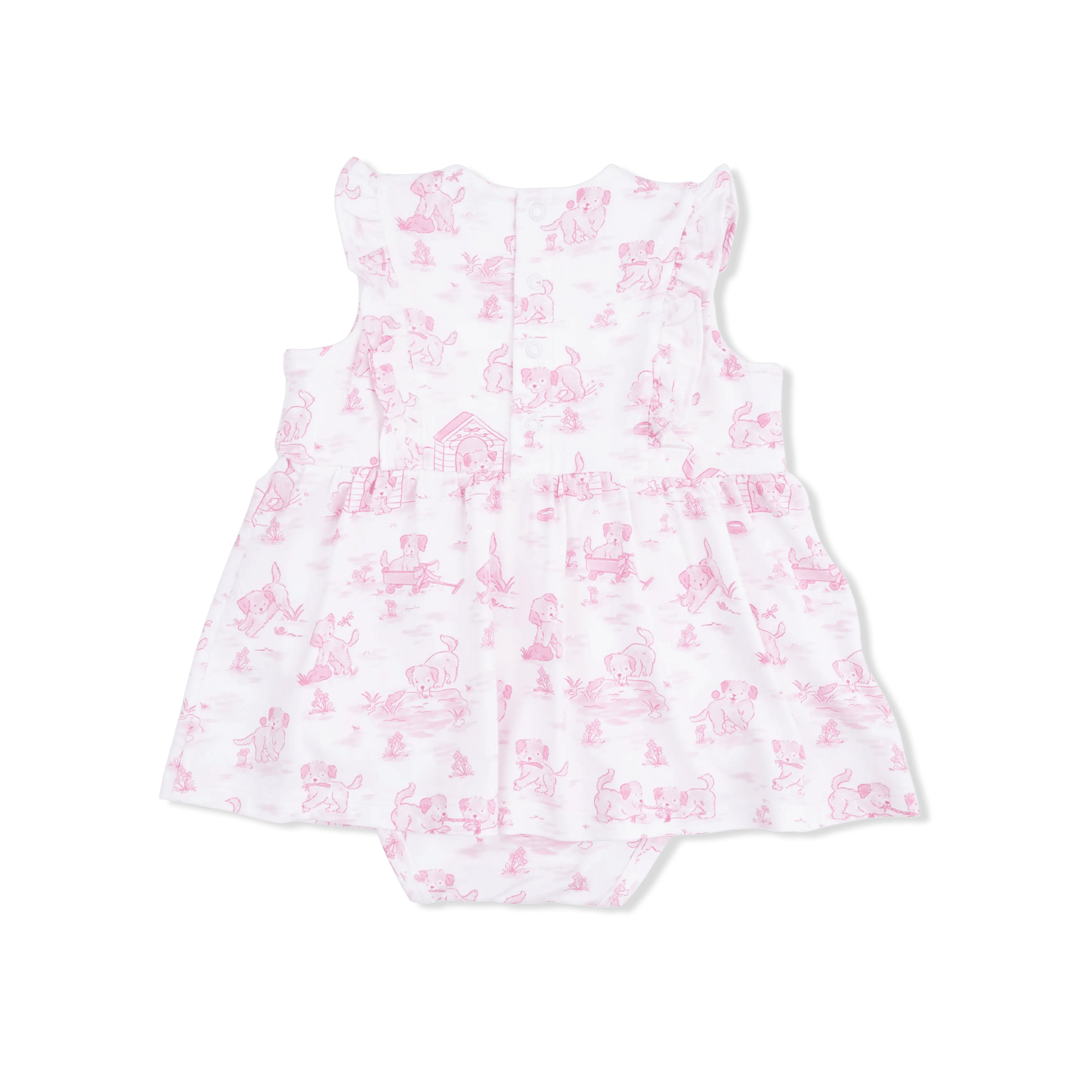 Angel Dear Puppy Toile Pink - Ruffle Bodysuit Dress - 