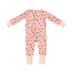 Dreamlet Pups And Kisses Convertible Zip Footies Pink Baby Sleepwear - 