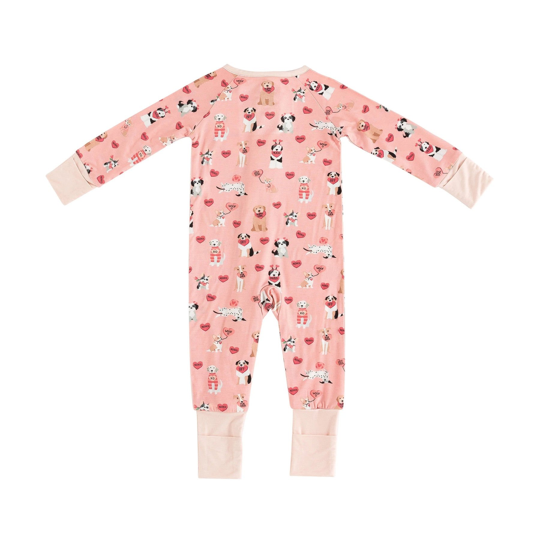 Dreamlet Pups And Kisses Convertible Zip Footies Pink Baby Sleepwear - 