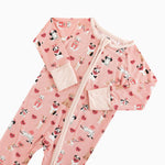 Dreamlet Pups And Kisses Convertible Zip Footies Pink Baby Sleepwear - 