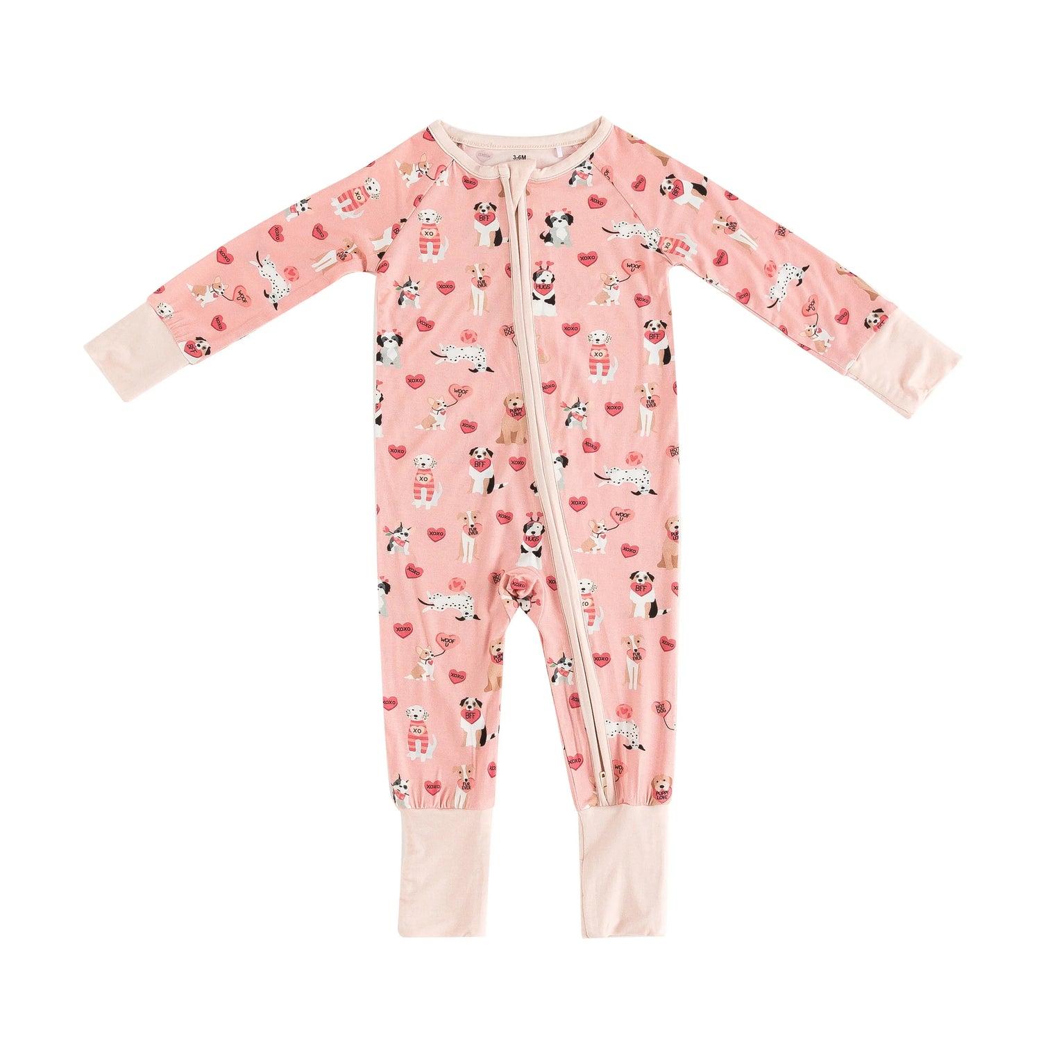 Dreamlet Pups And Kisses Convertible Zip Footies Pink Baby Sleepwear - 