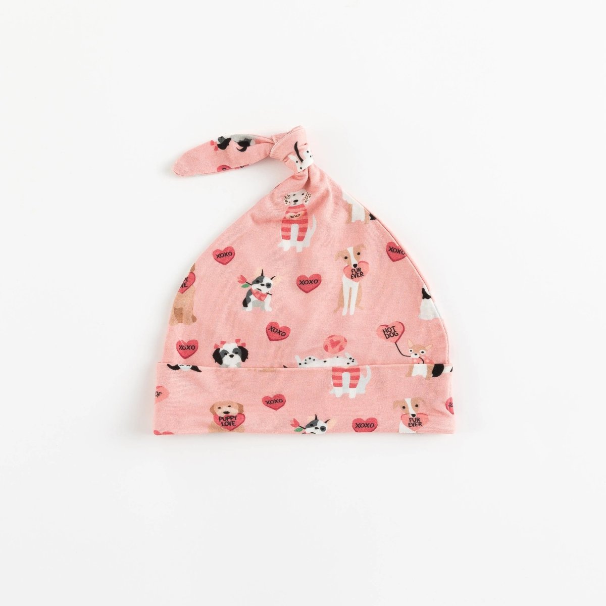 Dreamlet Pups And Kisses Knotted Hat Pink Baby Beanie 0 To 6 Months - Everetts Place Boutique - 