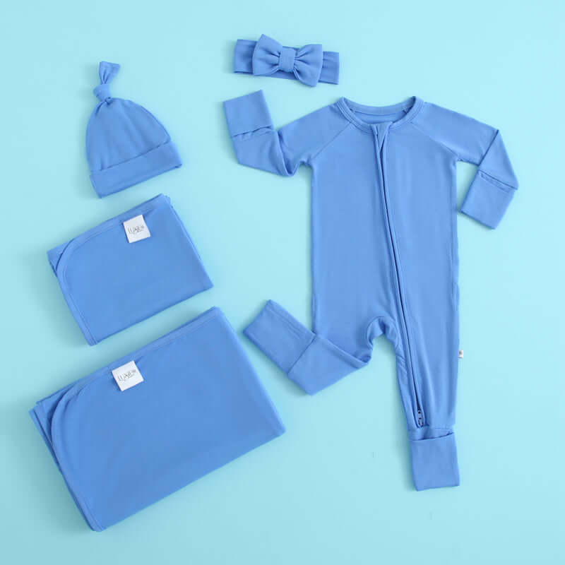 Luxie Charm Pure Blue Zippered Baby Romper - Everetts Place Boutique - 