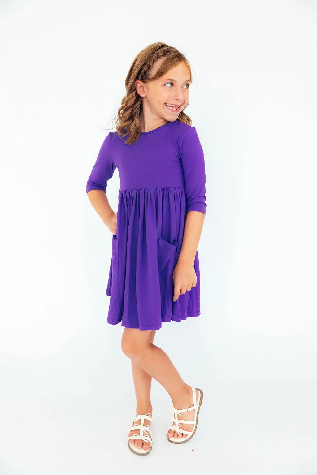 Mila & Rose ® Purple 3/4 Sleeve Pocket Twirl Dress - 
