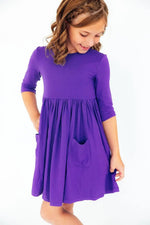 Mila & Rose ® Purple 3/4 Sleeve Pocket Twirl Dress - 