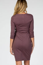 PinkBlush Purple 3/4 Sleeves Front Pleated Maternity Dress - 