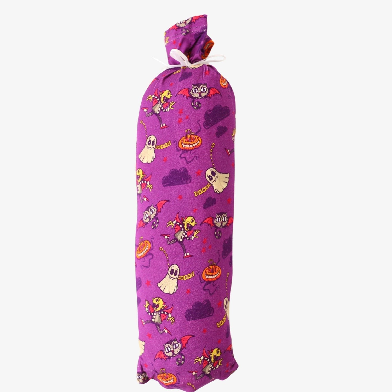 Purple swaddle blanket with a friendly ghost print, spread out flat