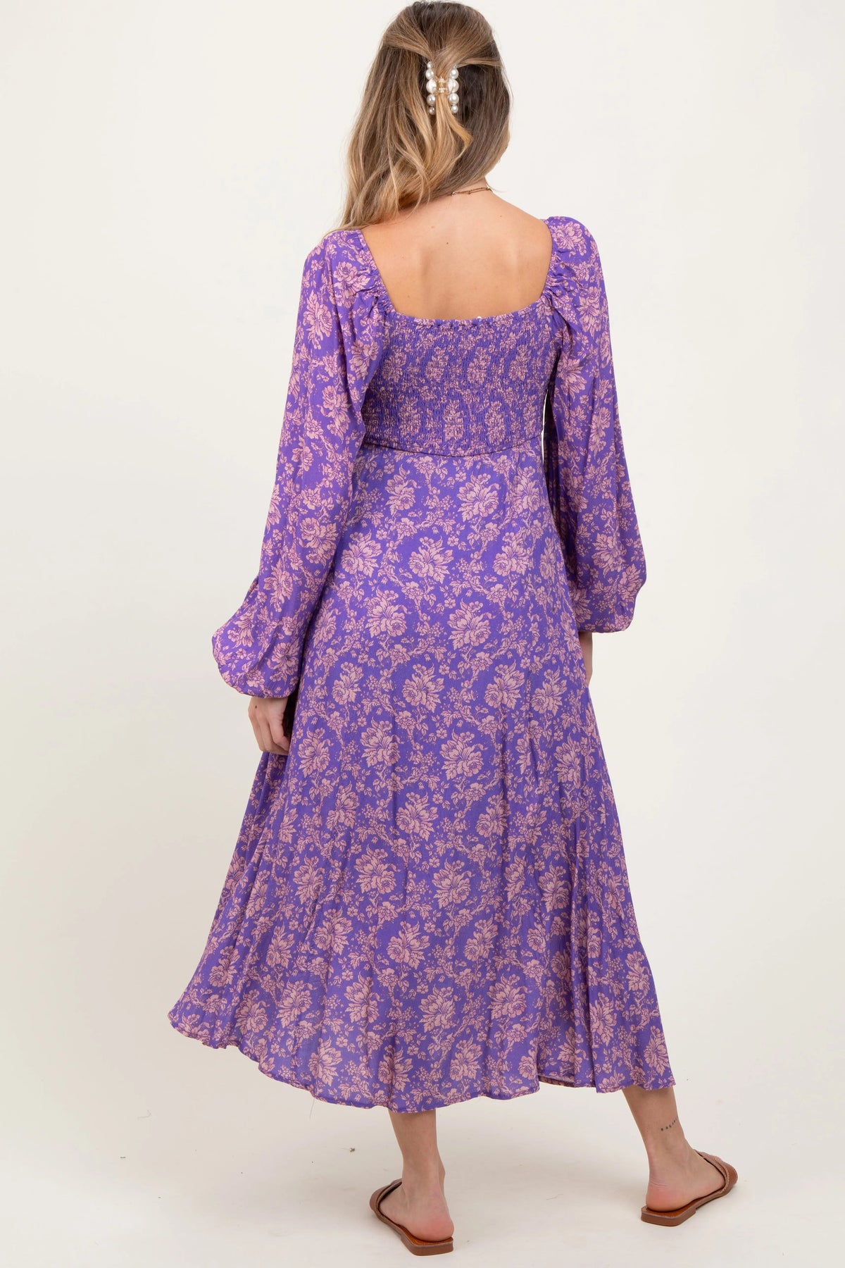 PinkBlush Purple Floral Long Sleeve Maternity Dress - 