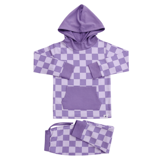 Purple Haze Checker Hooded Jogger Set for Kids and Girls Sweet Bamboo Everetts Place: Online Boutique